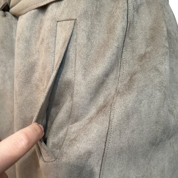 NWOT Zara Faux Suede Sleeveless Belted Long Trenchcoat Jacket Taupe/Tan - Picture 4 of 6